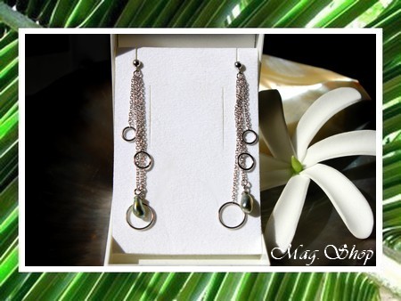 Keishis Collection  Boucles d`Oreilles Océan H6.5cm Argent Rhodié 925 (2.54g) Perles Keishis Baroques de Tahiti MAG.SHOP