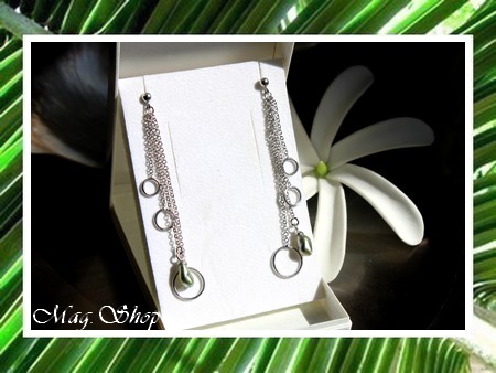 Keishis Collection  Boucles d`Oreilles Océan H6.5cm Argent Rhodié 925 (2.54g) Perles Keishis Baroques de Tahiti MAG.SHOP