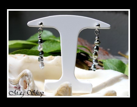 Keishis Collection  Boucles d`Oreilles Tekava Mangareva H4cm Argent 925   10 Perles Keishis de Tahiti MAG.SHOP