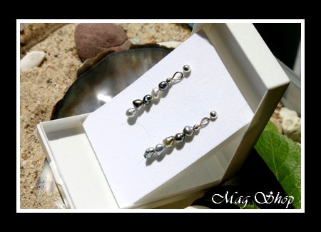 Keishis Collection  Boucles d`Oreilles Tekava Mangareva H4cm Argent 925   10 Perles Keishis de Tahiti MAG.SHOP