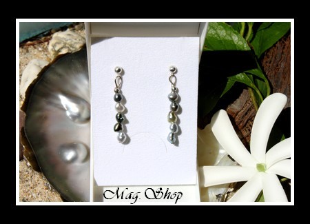 Keishis Collection  Boucles d`Oreilles Tekava Mangareva H4cm Argent 925   10 Perles Keishis de Tahiti MAG.SHOP