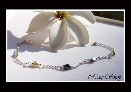 Keishis Collection  - Bracelet Argent Rhodié 925 Nuku Hiva 5 Perles Keishis de Tahiti MAG.SHOP