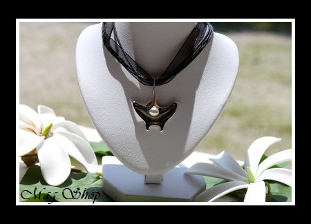 Keishis Collection  Collier Miti Raie Océan  Argent Rhodié 925 Nacre de Tahiti & Perle Keishi Baroque de Tahiti MAG.SHOP