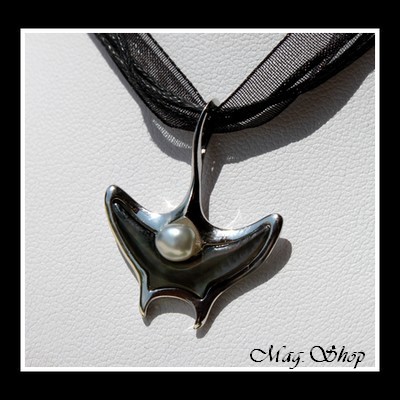 Keishis Collection  Collier Miti Raie Océan  Argent Rhodié 925 Nacre de Tahiti & Perle Keishi Baroque de Tahiti MAG.SHOP