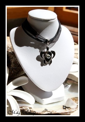 Keishis Collection  Collier Miti Tortue Océan Argent Rhodié 925  4 Nacres de Tahiti  Perle Keishi Baroque de Tahiti  MAG.SHOP