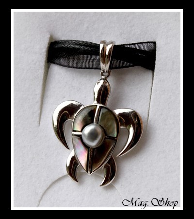 Keishis Collection  Collier Tortue 4 Nacres Argent Rhodié 925  & Perle Keishi de Tahiti MAG.SHOP