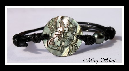 Lagon Bracelet Tuamotu Fleur Hibiscus Nacre & Perle de Tahiti Modèle 1 MAG.SHOP