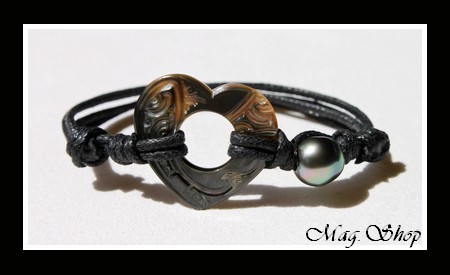 Lagon Collection  Bracelet Coeur Marquisien Nacre de Tahiti 2.5cm & Perle Baroque de Tahiti MAG.SHOP