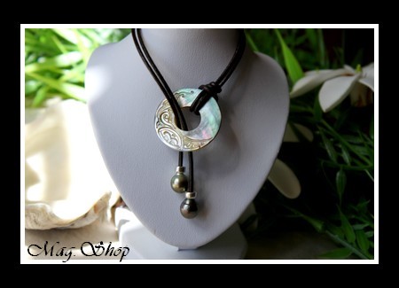 Lagon Collection Collier Tuamotu Vagues Nacre 3cm & 2 Perles de Tahiti MAG.SHOP