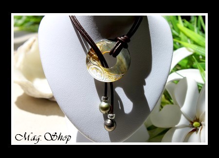 Lagon Collection Collier Tuamotu Vagues Nacre 3cm & 2 Perles de Tahiti MAG.SHOP