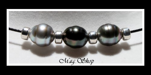 Maeva 3 Perles Collier Cerclées de Tahiti MAG.SHOP