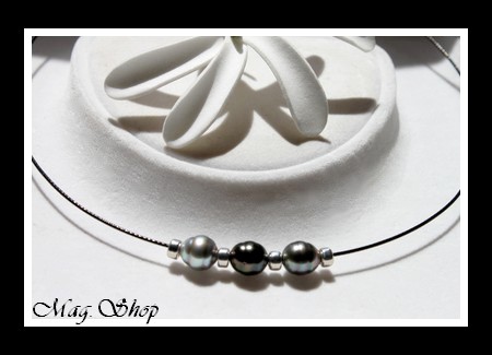 Maeva 3 Perles Collier Cerclées de Tahiti MAG.SHOP