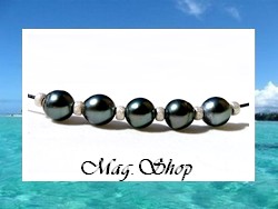 Tahiti Collection / Collier Fetia / 5 Perles Baroques/S-B de Tahiti 8.85mm/D / Taille 45cm Noir / Intercalairs Argent 925 (0.60g) (photos contractuelles)