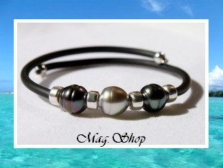 Tahiti Collection / Bracelet Herehia 3 Perles Cerclées de Tahiti 7.70mm/AB Reflets Champagnes/Aubergines/Bleus / Inter Argent 925 / Taille Poignet 18cm (Diamètre 5.5cm) (photos non contractuelles)