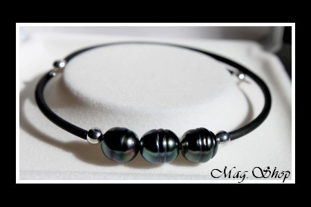 Manava Bracelet 3 Perles Cerclées de Tahiti Reflets Verts Foncés MAG.SHOP
