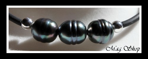 Manava Bracelet 3 Perles Cerclées de Tahiti Reflets Verts Foncés MAG.SHOP