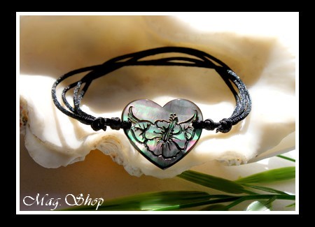 Marquises Collection  Bracelet Coeur Fleur Hibiscus Nacre de Tahiti 2.5cm MAG.SHOP