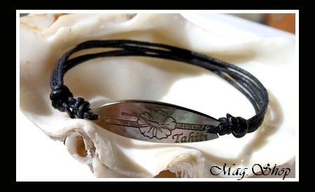 Marquises Collection  Bracelet Planche de Surf Marquisien Fleur Hibiscus TAHITI Nacre de TAHITI H4.5cm MAG.SHOP