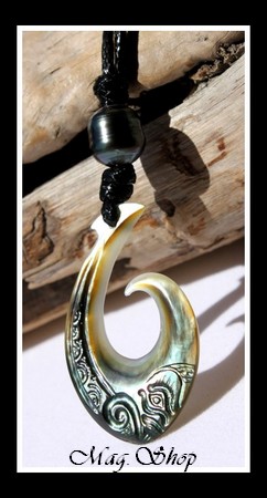 Mataura Hameçon Tiki Collier Moana Nacre & Perle de Tahiti Modèle 4 MAG.SHOP