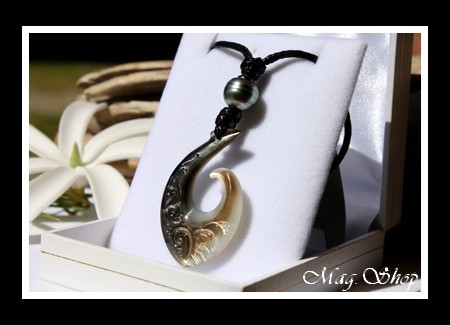 Mataura Hameçon Tiki Vagues Collier Lagon Nacre & Perle de Tahiti Modèle 1 MAG.SHOP