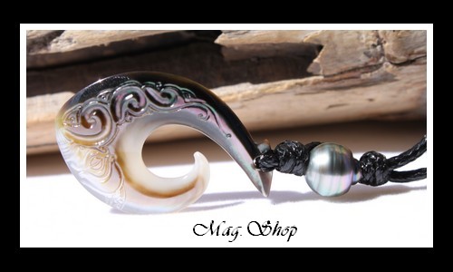 Mataura Hameçon Tiki Vagues Collier Lagon Nacre & Perle de Tahiti Modèle 1 MAG.SHOP