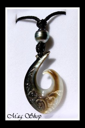 Mataura Hameçon Tiki Vagues Collier Lagon Nacre & Perle de Tahiti Modèle 1 MAG.SHOP