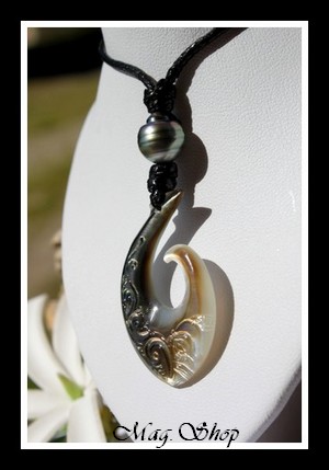 Mataura Hameçon Tiki Vagues Collier Lagon Nacre & Perle de Tahiti Modèle 1 MAG.SHOP