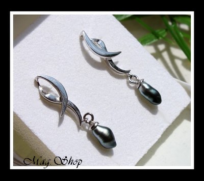 Maupihaa Boucles D`oreilles Argent Rhodié 925 Perles Keishis de Tahiti MAG.SHOP TAHITI