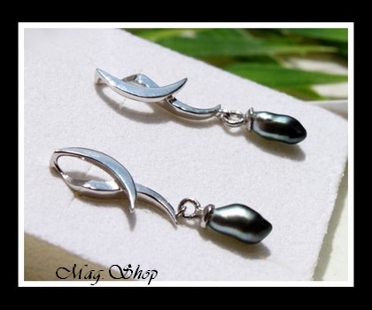 Maupihaa Boucles D`oreilles Argent Rhodié 925 Perles Keishis de Tahiti MAG.SHOP TAHITI