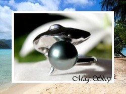 Silver Sea Collection / Bague Dauphin Mitiha Argent Rhodié 925 (3.82g ) Taille 52 Réglable - Perle Semi-Baroque de Tahiti 8.85mm/B+ Reflets Verts/Lagon (photos contractuelles)