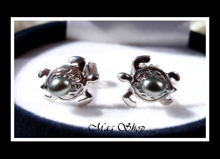 Nina Tortues Boucles D`Oreilles Argent Rhodié 925 2 Keishis de Tahiti MAG.SHOP