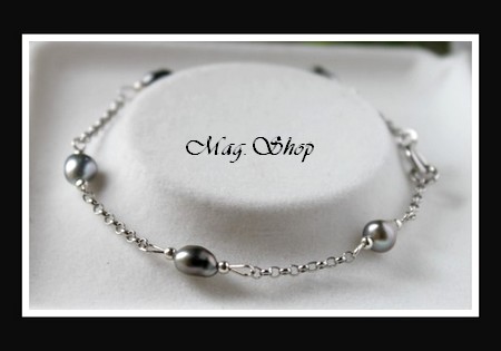 Nuku Hiva Bracelet Argent Rhodié 925 5 Perles Keishis Baroques de Tahiti Reflets Gris MAG.SHOP