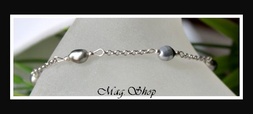 Nuku Hiva Bracelet Argent Rhodié 925 5 Perles Keishis Baroques de Tahiti Reflets Gris MAG.SHOP