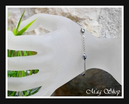 Nuku Hiva Bracelet Argent Rhodié 925 5 Perles Keishis Baroques de Tahiti Reflets Gris MAG.SHOP