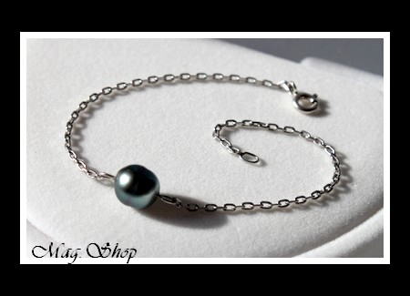 Nuku Hiva Bracelet  Argent Rhodié 925 Perle Cerclée de Tahiti MAG.SHOP