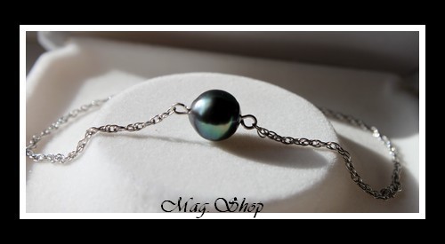 Nuku Hiva Bracelet Argent Rhodié 925 Perle Cerclée de Tahiti Reflets Bleus Foncés MAG.SHOP
