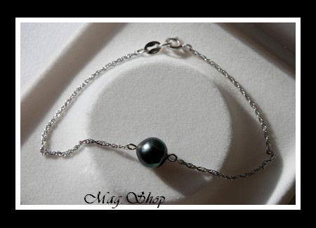 Nuku Hiva Bracelet Argent Rhodié 925 Perle Cerclée de Tahiti Reflets Bleus Foncés MAG.SHOP