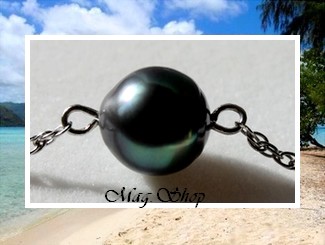 Silver Sea Collection / Bracelet Nuku Hiva Argent Rhodié 925 (0.85g) Perle Baroque de Tahiti 10.80mm/AB Reflets Bleus Foncés / Taille 18cm (photos non contractuelles)