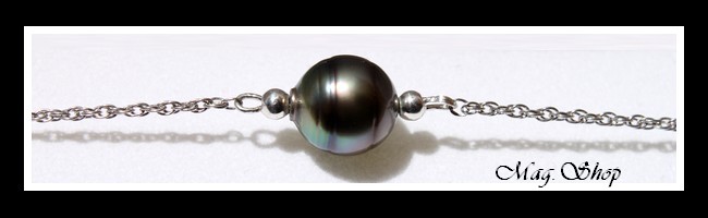 Nuku Hiva Bracelet Argent Rhodié 925 Perle Cerclée de Tahiti Reflets Gris-Bleus MAG.SHOP