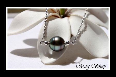 Nuku Hiva Bracelet Argent Rhodié 925 Perle Cerclée de Tahiti Reflets Gris-Bleus MAG.SHOP