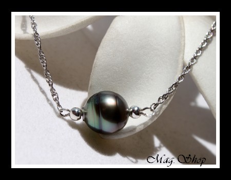 Nuku Hiva Bracelet Argent Rhodié 925 Perle Cerclée de Tahiti Reflets Gris-Bleus MAG.SHOP