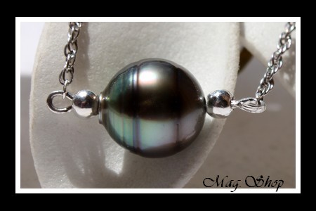 Nuku Hiva Bracelet Argent Rhodié 925 Perle Cerclée de Tahiti Reflets Gris-Bleus MAG.SHOP