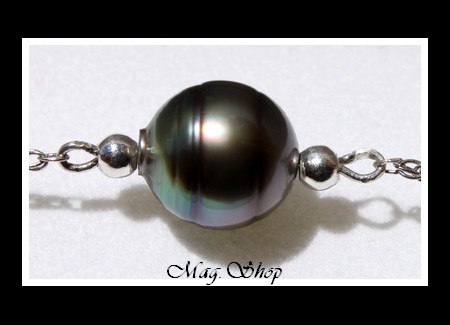 Nuku Hiva Bracelet Argent Rhodié 925 Perle Cerclée de Tahiti Reflets Gris-Bleus MAG.SHOP
