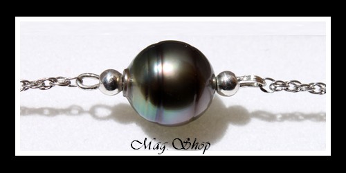 Nuku Hiva Bracelet Argent Rhodié 925 Perle Cerclée de Tahiti Reflets Gris-Bleus MAG.SHOP