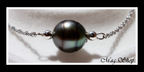 Nuku Hiva Bracelet Argent Rhodié 925 Perle Cerclée de Tahiti Reflets Gris-Bleus MAG.SHOP