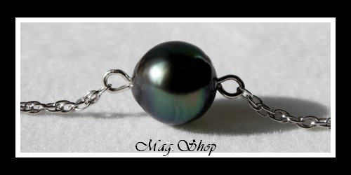 Nuku Hiva Bracelet Argent Rhodié 925 Perle Cerclée de Tahiti Reflets Verts Foncés MAG.SHOP
