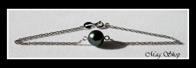 Nuku Hiva Bracelet Argent Rhodié 925 Perle Cerclée de Tahiti Reflets Verts Foncés MAG.SHOP