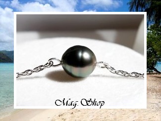 Silver Sea Collection / Bracelet Nuku Hiva Argent Rhodié 925 (0.85g) Perle Cerclée de Tahiti 9.95mm/AB Reflets Verts / Taille 18cm (photos non contractuelles)