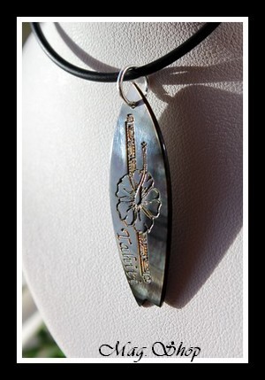 Collier Surf Pendentif Bois Gravé Planche De Surf - Chaîne Coton Noir Cire Longueur Réglable 40-80 Cm