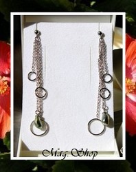 Mihimana Collection / Boucles d'Oreilles Océan H:6.5cm Argent Rhodié 925 (2.54g) Perles Keishis Baroques de Tahiti 7.5mm/A Reflets Verts Clairs (photos contractuelles)